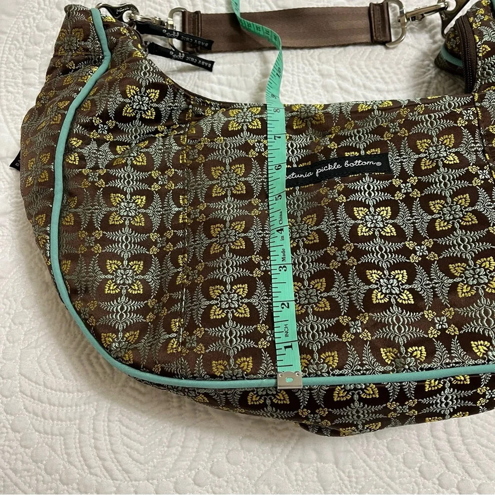 PETUNIA PICKLE BOTTOM Touring Tote Teal Brown Gold Brocade Accessories Included